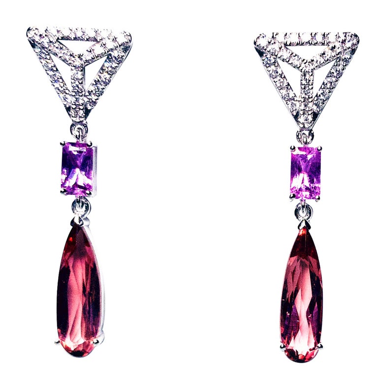 Eostre Tourmaline, Pink Sapphire and Diamond White Gold Earring