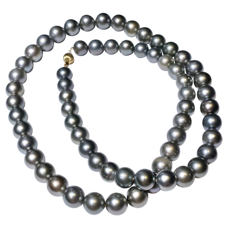 Silver Colour Grey Tone Tahitian Pearl Necklace with 18k Gold Clasp