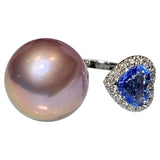 Eostre Lavender Colour Freshwater Pearl, Sapphire and Diamond White Gold Ring