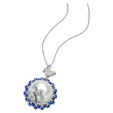 Eostre South Sea Pearl, Blue Sapphire and Diamond White Gold Pendant