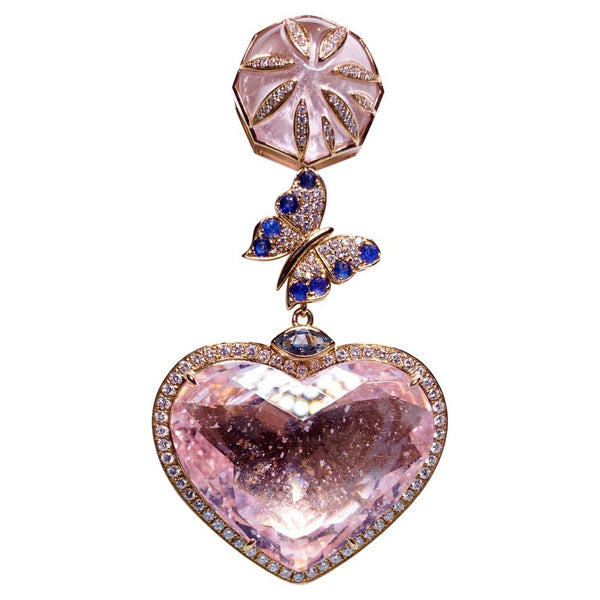 Eostre Morganite, Sapphire and Diamond Rose Gold Pendant