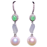 Eostre Akoya Pearl, Type A Green & White Jadeite and Diamond White Gold Earring