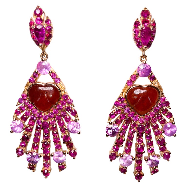 Eostre Red Jadeite Jade, Ruby and Pink Sapphire Rose Gold Earring