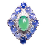 Eostre Type A Natural Green Jadeite, Star Sapphire and Diamond White Gold Ring