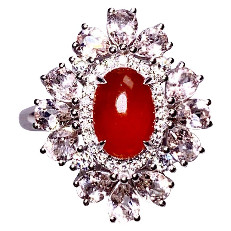 Eostre Red Jadeite, Morganite and Diamond White Gold Cocktail Ring