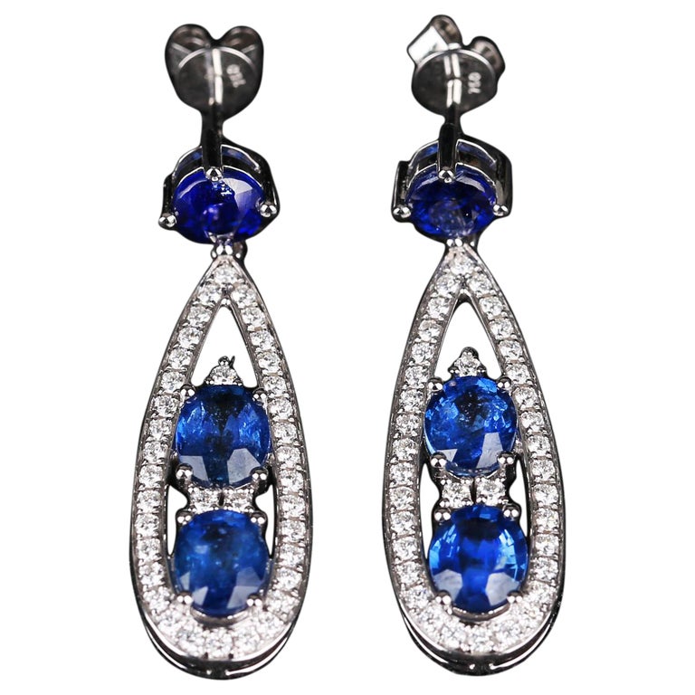 Eostre Blue Sapphire and Diamond White Gold Earring