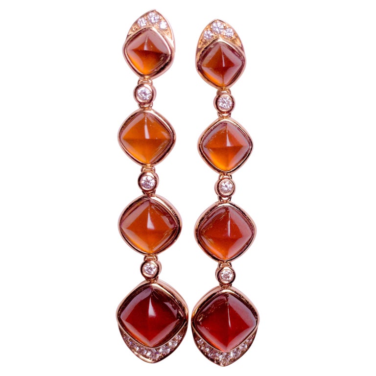 Spessartite Fanta Garnet Cabochon and Diamond Earring in 18k Rose Gold