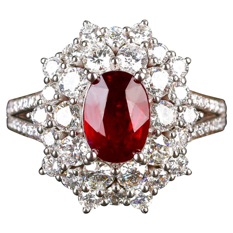 Eostre 'CHECK the VIDEO' Blood Ruby 2ct Unheated and Diamond Platinum Ring