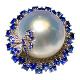 Eostre South Sea Pearl, Blue Sapphire and Diamond White Gold Ring