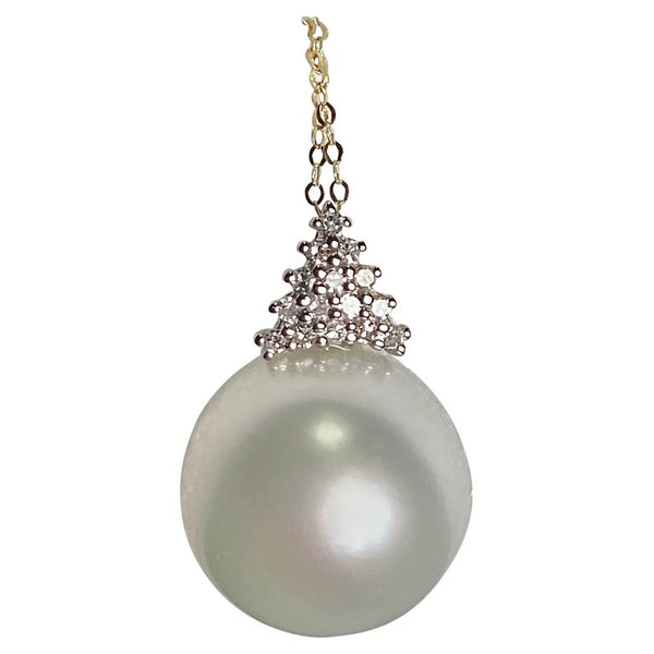 Eostre White South Sea Pearl and Diamond Yellow Gold Pendant