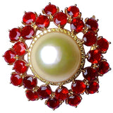 Eostre Fire Opal, South Sea Pearl and Yellow Diamond Yellow Gold Pendant Brooch