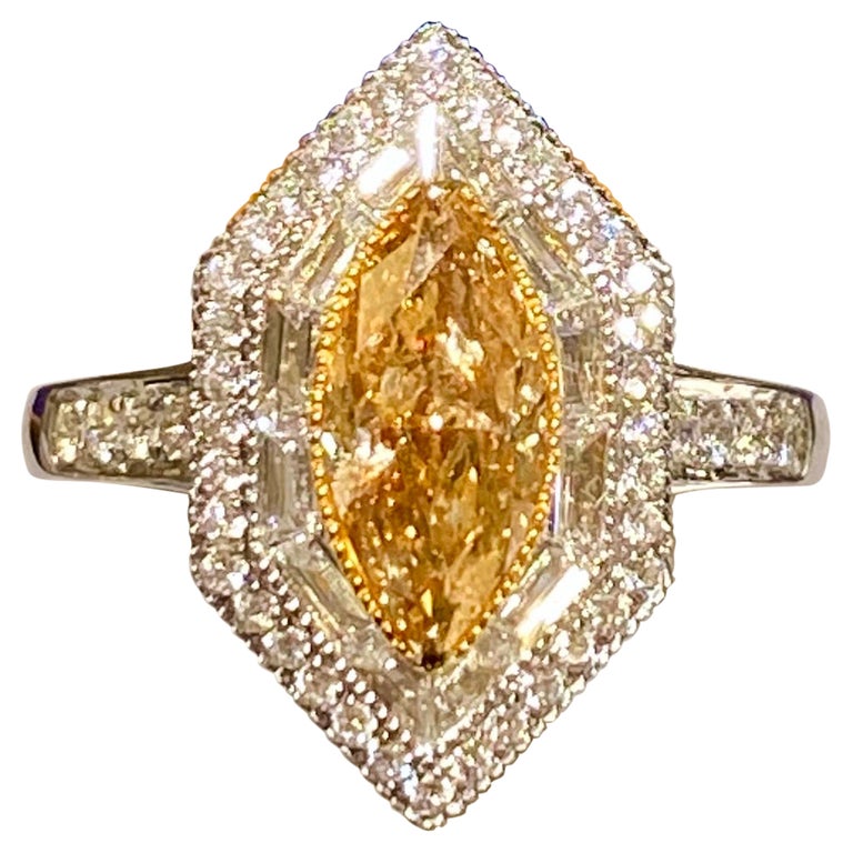 Eostre Marquise Yellow Diamond and White Diamond White Gold Engagement Ring