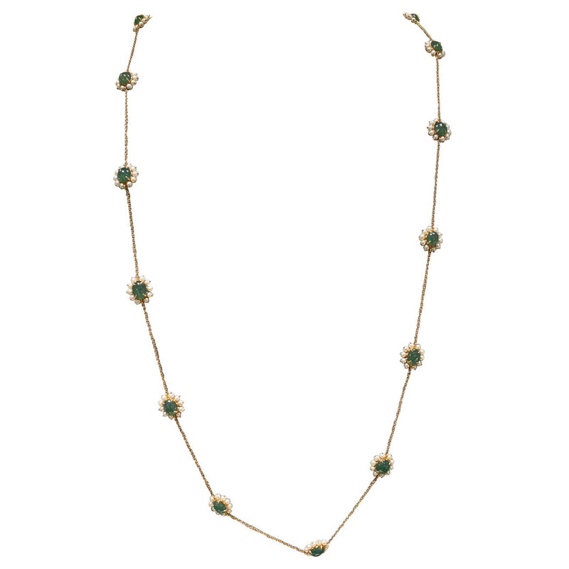 Eostre Type A Jadeite and Seed Pearl Necklace in 18k Yellow Gold