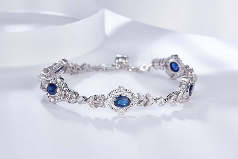 Eostre Edwardian Style Royal Blue Sapphire and Diamond Bracelet in 18K Gold