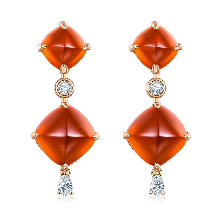 Eostre Spessartite Fanta Garnet Sugar Loaf and Diamond Rose Gold Earring