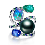 Eostre Sapphire, Opal, Emerald, Pearl and Diamond White Gold Ring