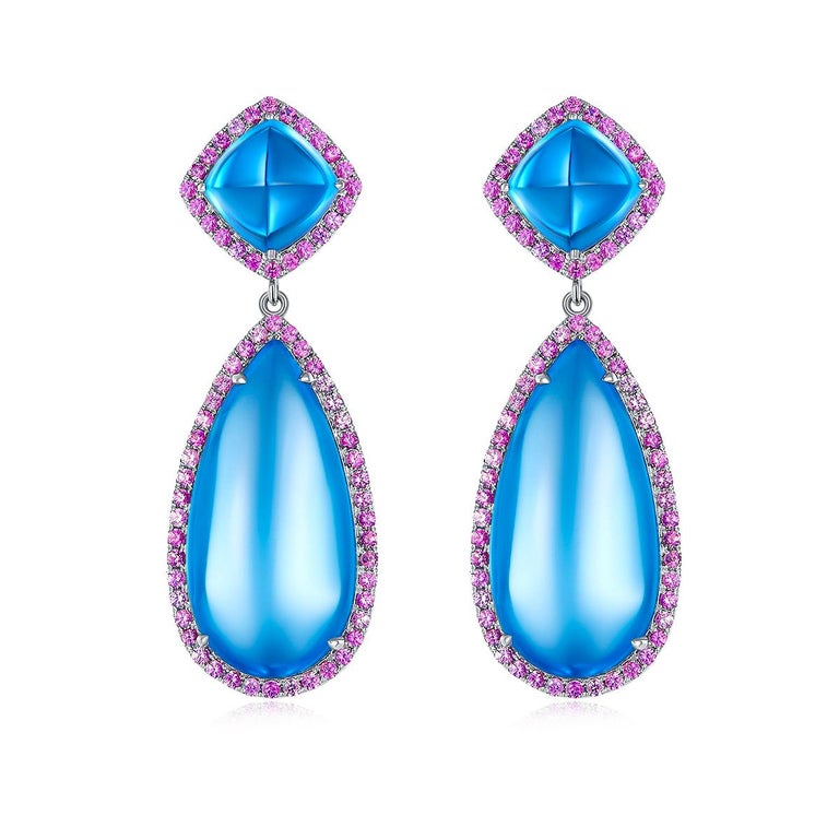 Eostre Topaz and Sapphire 18K White Gold Earring