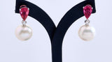 Eostre South Sea Pearl, Rubellite and Diamond White Gold Earrings