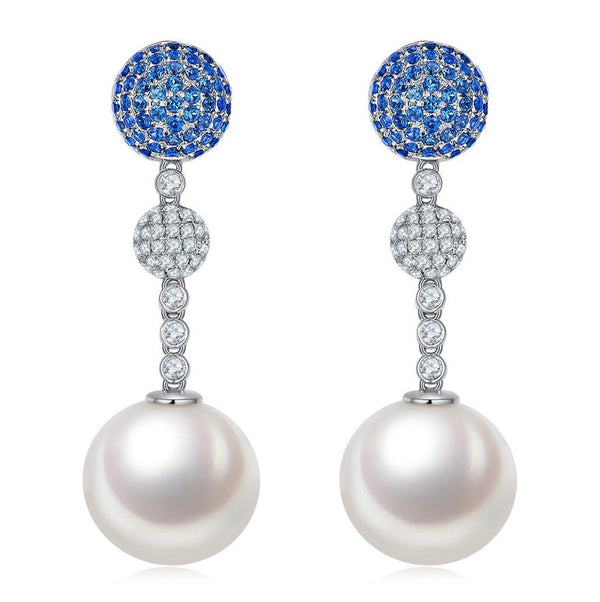 Eostre Sapphire, Diamond and South Sea Pearl White Gold Earring