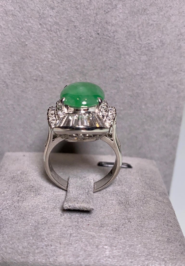 Type A Natural Green Jadeite Jade and Diamond Ring in 18k Pt900 Platinum