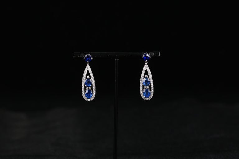 Eostre Blue Sapphire and Diamond White Gold Earring