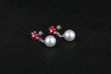 Eostre Ruby, White South Sea Pearl and Diamond White Gold Earring