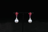 Eostre Ruby, White South Sea Pearl and Diamond White Gold Earring