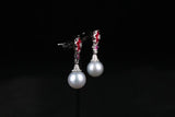 Eostre Ruby, White South Sea Pearl and Diamond White Gold Earring