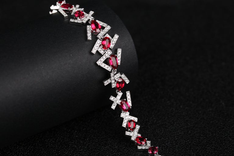 Eostre Intense Red Spinel and Diamond White Gold Bracelet