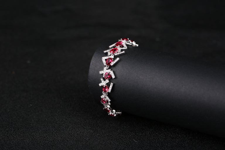 Eostre Intense Red Spinel and Diamond White Gold Bracelet