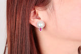 White South Sea Pearl, Ruby and Diamond Earring in 18k White Gold