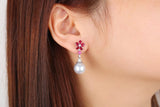 Eostre Ruby, White South Sea Pearl and Diamond White Gold Earring