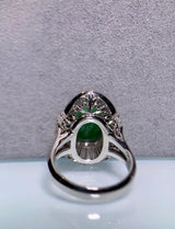 Type A Natural Green Jadeite Jade and Diamond Ring in 18k Pt900 Platinum