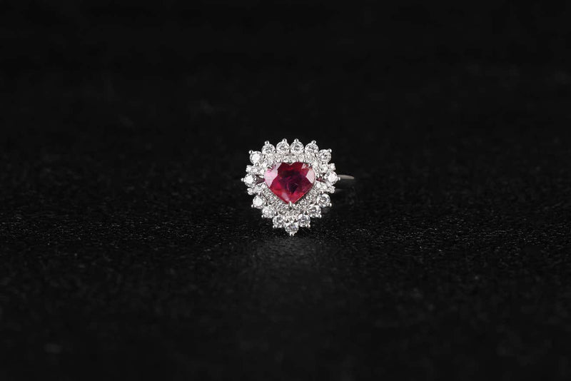 Eostre Heart Shape Ruby and Diamond 18k White Gold Ring