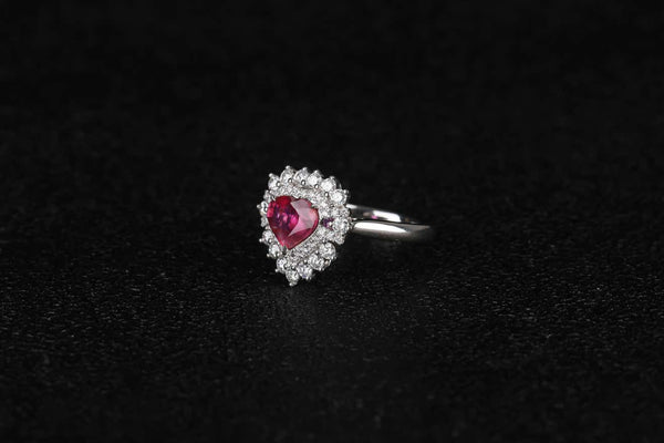 Eostre Heart Shape Ruby and Diamond 18k White Gold Ring