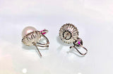 White South Sea Pearl, Ruby and Diamond Earring in 18k White Gold