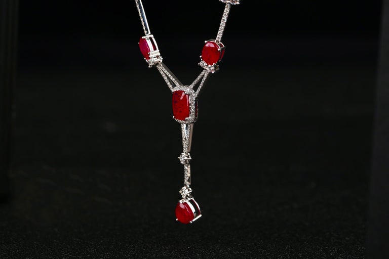 Eostre Unheated Ruby and Diamond White Gold Necklace