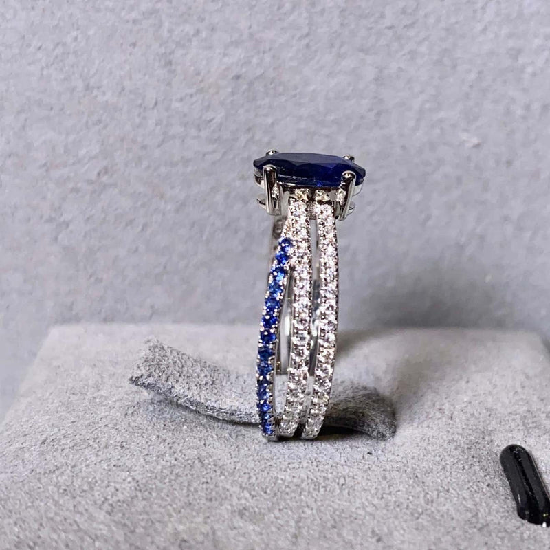 Eostre Blue Sapphire and Diamond Ring in 18k White Gold