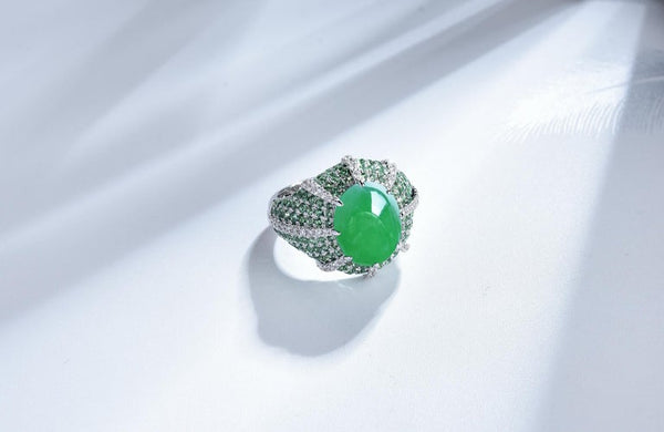 Eostre Jadeite and Diamond 18K White Gold Ring