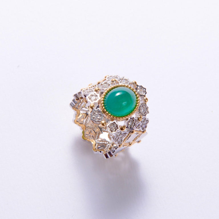 3.95 Ct Vivid Green Emerald and Diamond Ring in 18k Yellow and White Gold