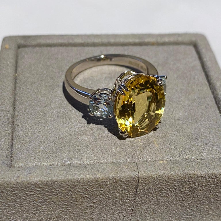 Eostre Yellow Beryl and Aquamarine White Gold Ring