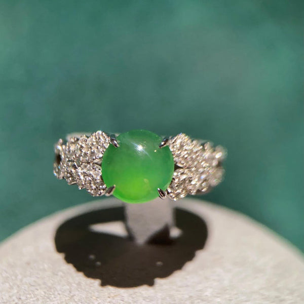 Eostre Jadeite and Diamond 18K White Gold Ring