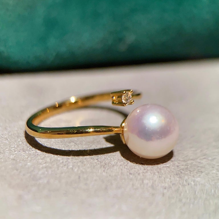 Eostre Akoya Pearl and Diamond Yellow Gold Ring