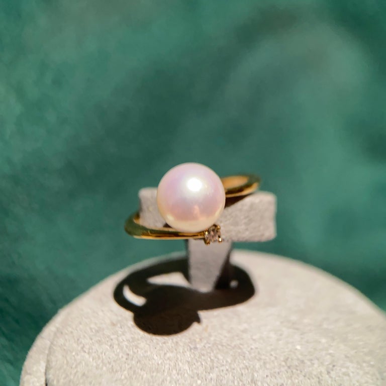 Eostre Akoya Pearl and Diamond Yellow Gold Ring