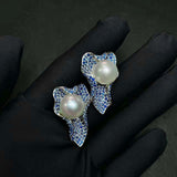 Eostre Sapphire and South Sea Pearl 18k White Gold Earring