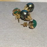 Eostre Emerald, Diamond and Tahitian Pearl Yellow Gold Earring