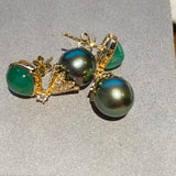 Eostre Emerald, Diamond and Tahitian Pearl Yellow Gold Earring