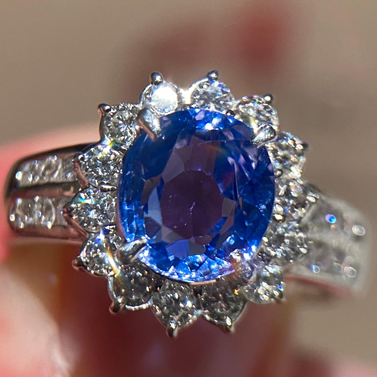 Eostre Unheated Sapphire 3.491 CT and Diamond Platinum Ring