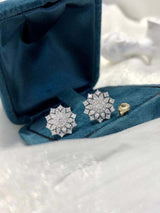 Diamond Flower Motif Earring in 18k Gold