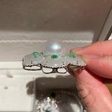 Eostre Jade, South Sea Pearl, Tsavorite and Diamond White Gold Brooch